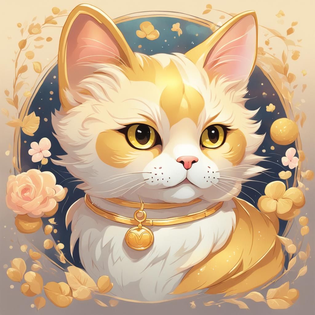 Kawaii Cat with Dreamy Golden Palette