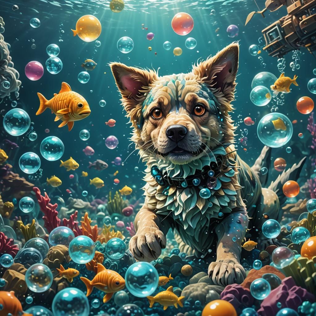 Surreal Underwater Hybrid Creature in Bioluminescent Seawate...