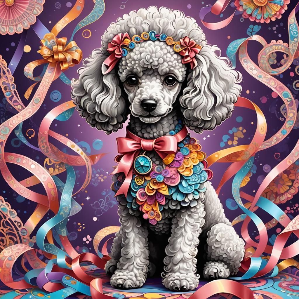 Cute Cartoon Poodle with Ribbons in Cosmopolitan Venue