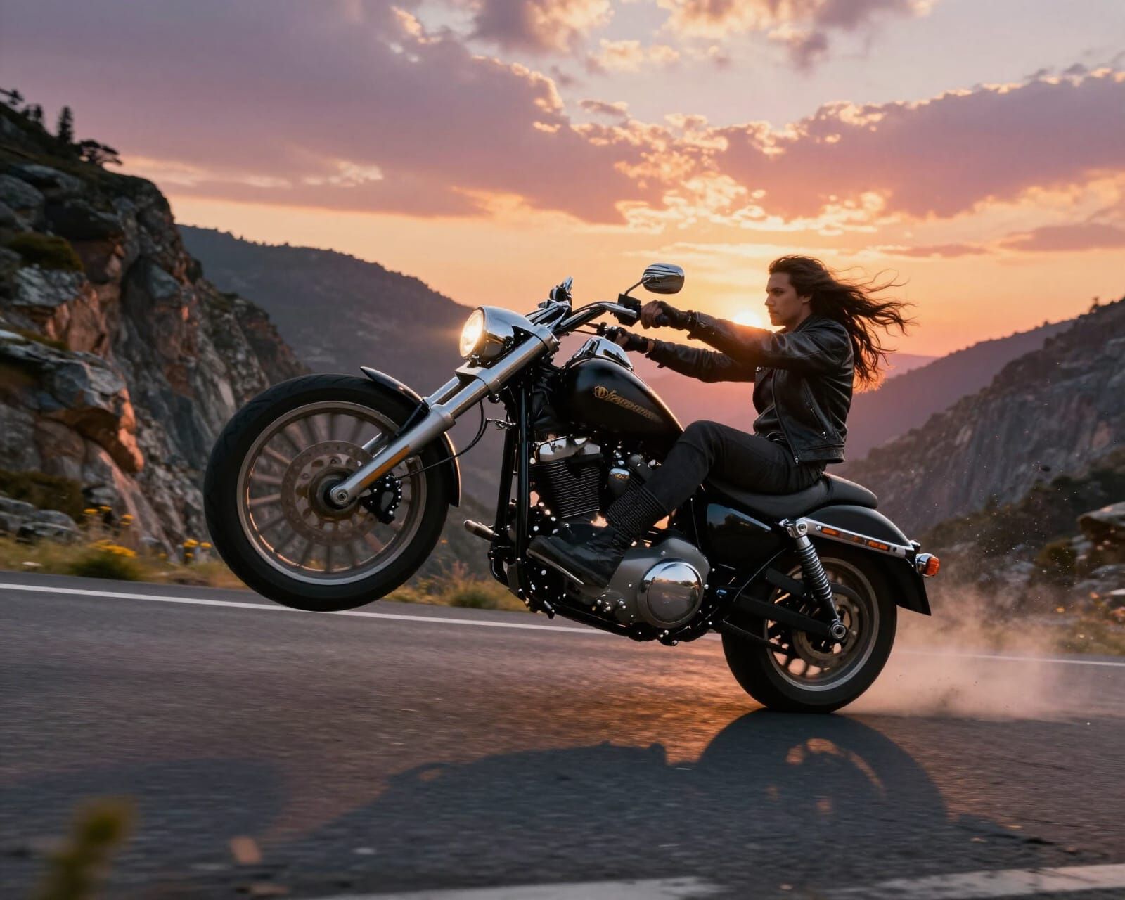 Motorcyclist Crashes Down Mountain Road at Sunset