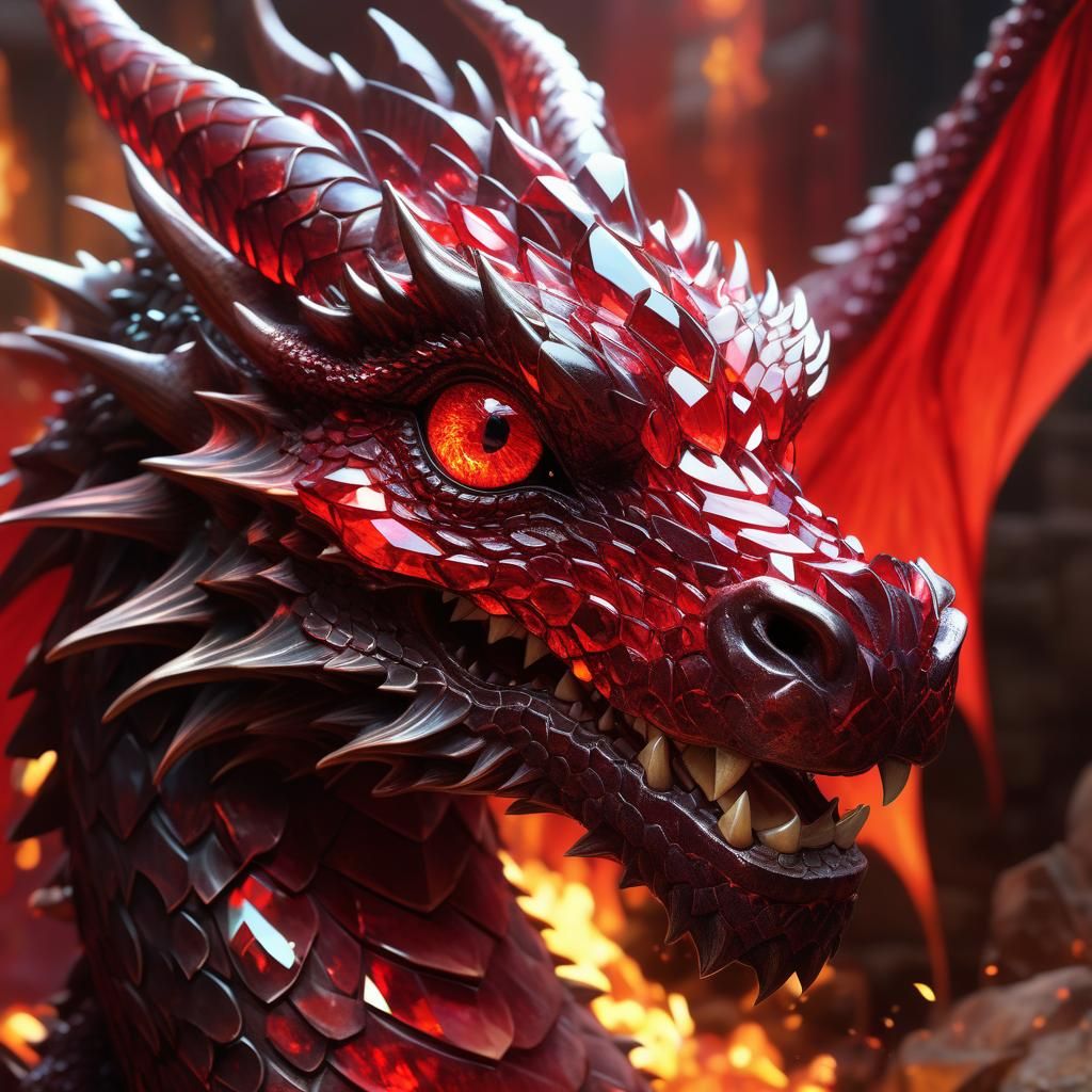 Ruby Red Crystal Dragon Portrait in Anime Style