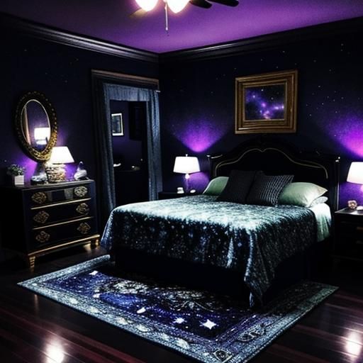 Moody Art Deco Kid's Bedroom with Starry Walls