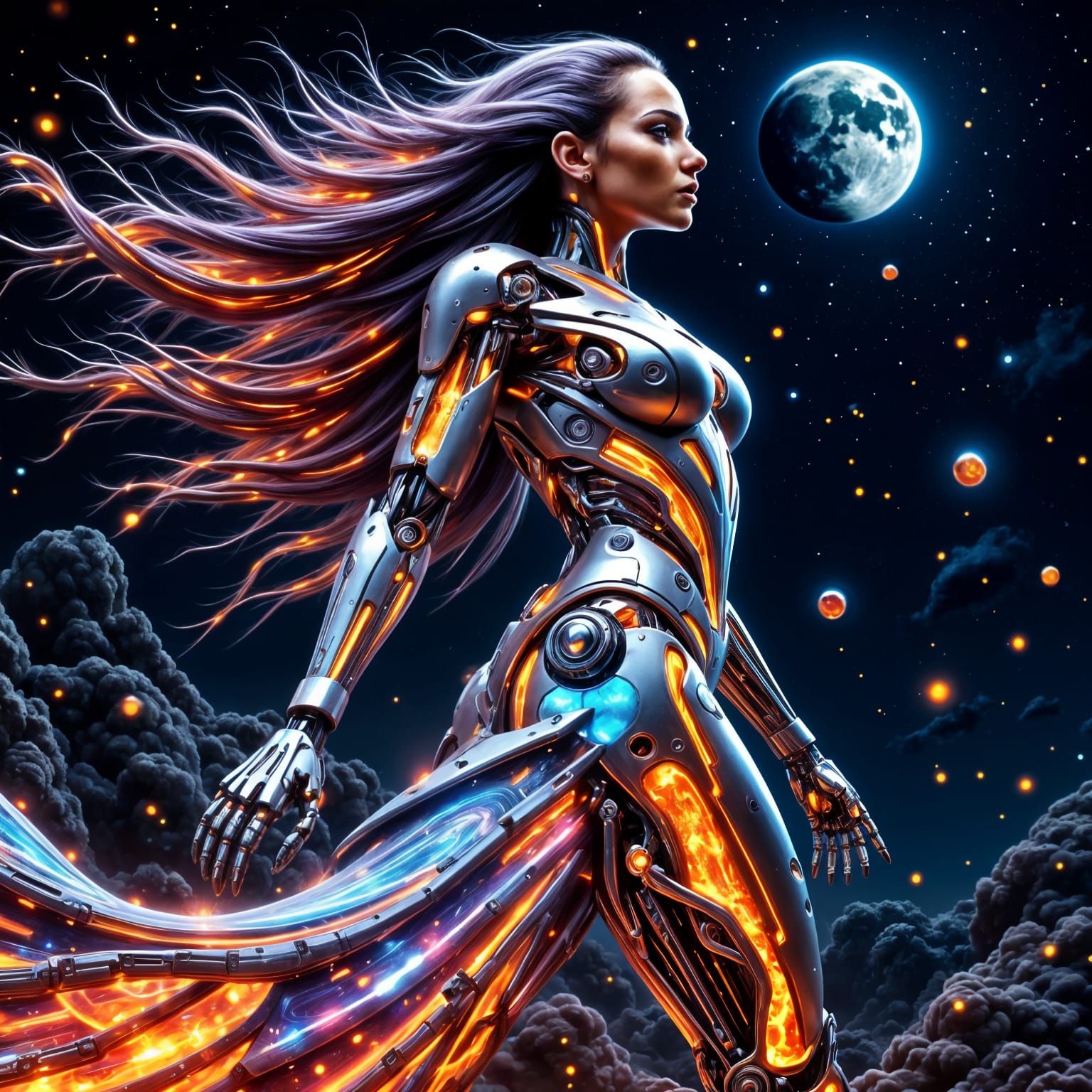 Cyborg Goddess in Radiant Iridescent Bioluminescence