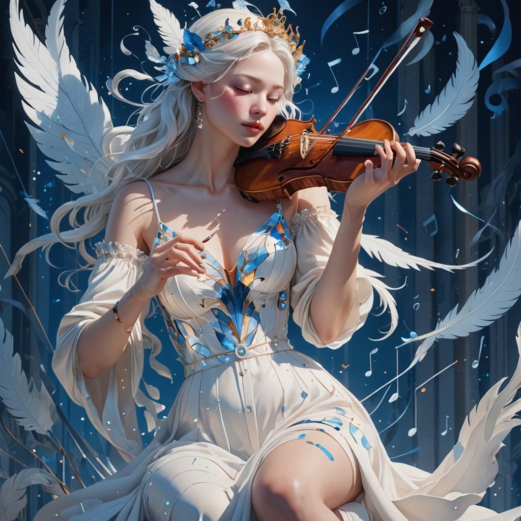 Goddess Musician with Violin in Hyper-Realistic Style