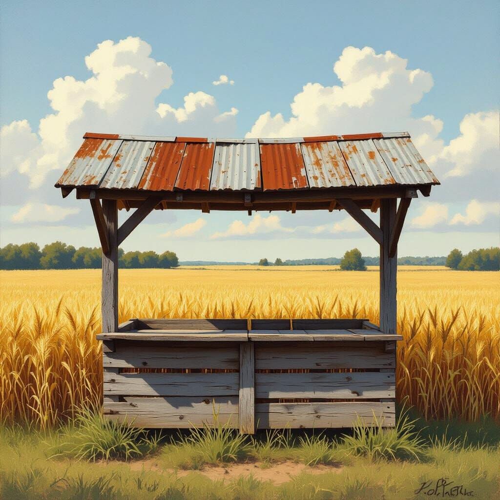 Rustic Farmstand in Golden Wheat Field