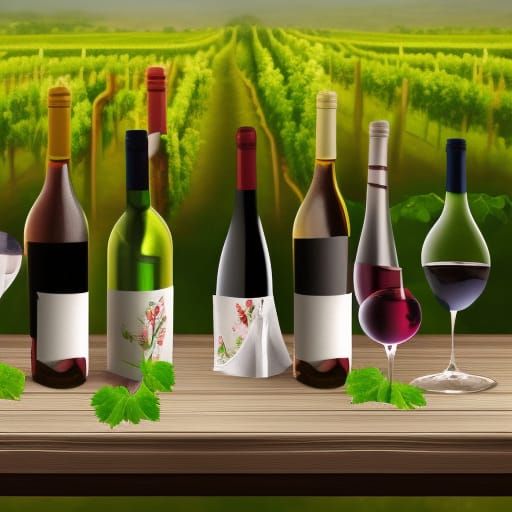 Hyperrealistic Wine Bottles in Grape Field Art