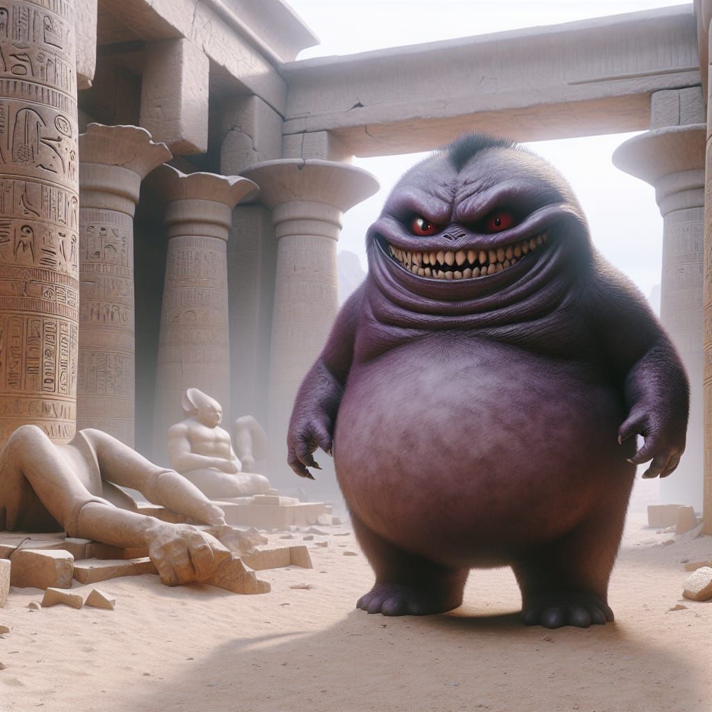 Gengar in Egyptian Ruins: A Realistic Rendering