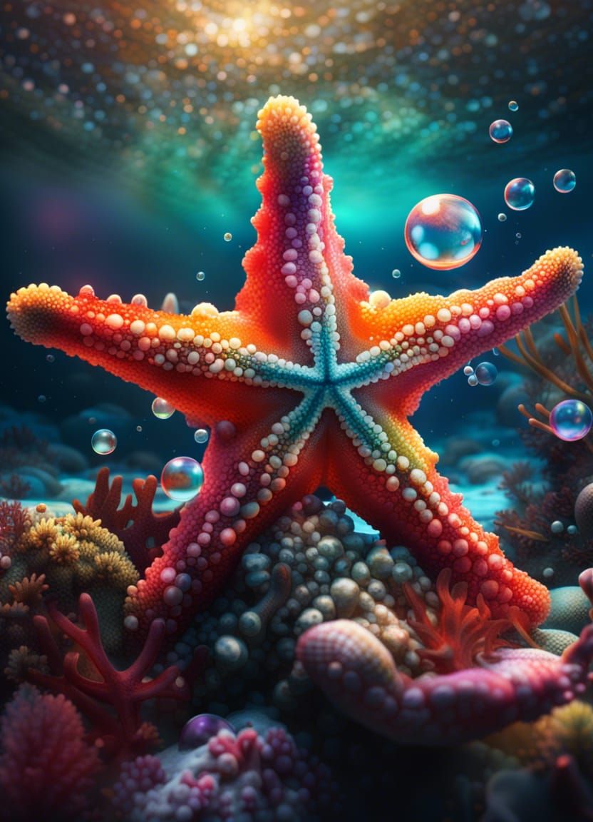 Colorful Starfish in Coral Reef: Hyperrealistic Underwater S...