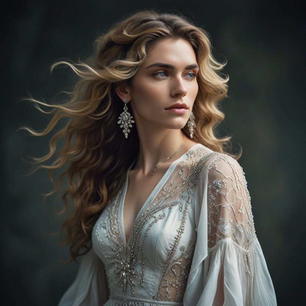 Ethereal Androgynous Figure in Fashion Dress