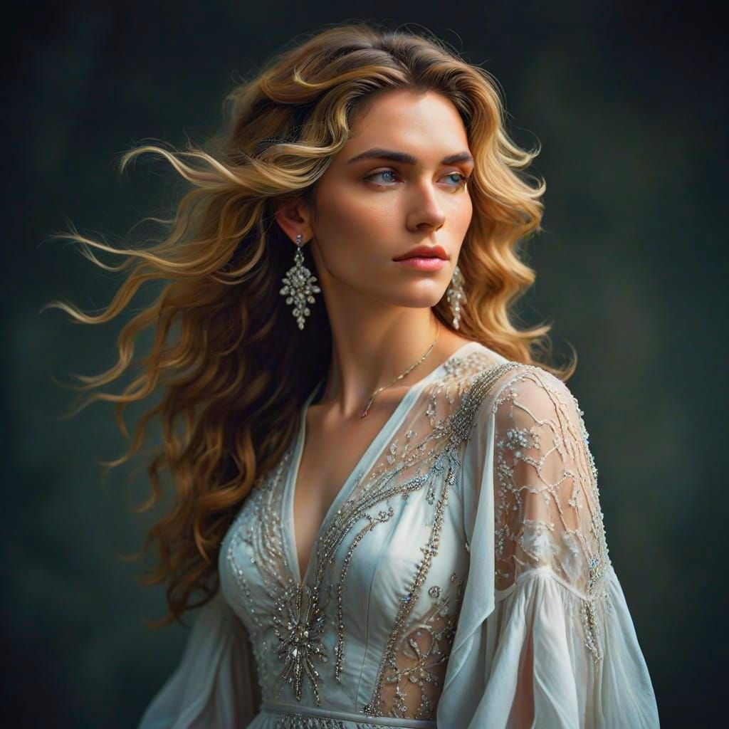 Ethereal Androgynous Figure in Fashion Dress