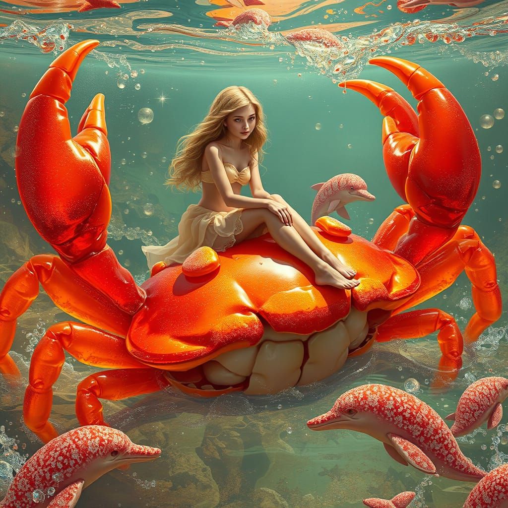 Gummy Crab Rider in Soda Sea: Digital Art