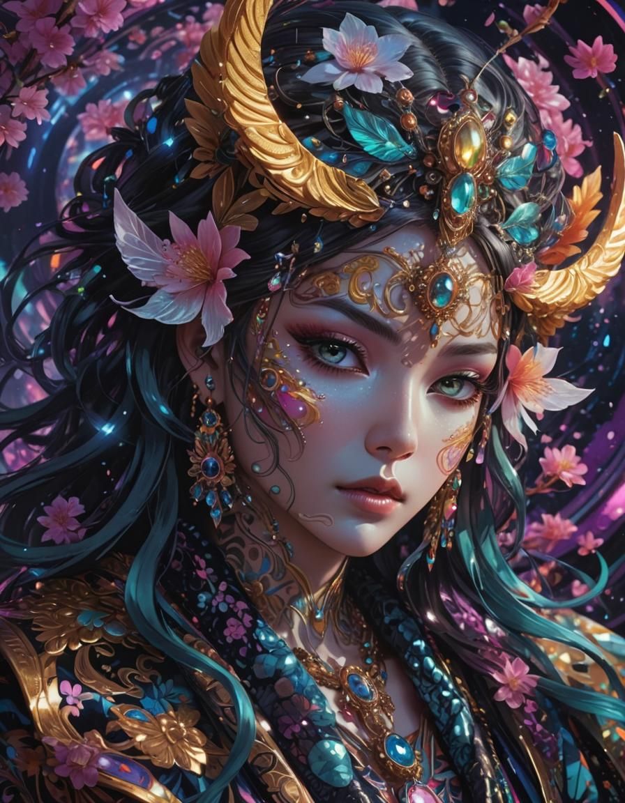 Neon Fantasy Manga Portrait in Otaku Style