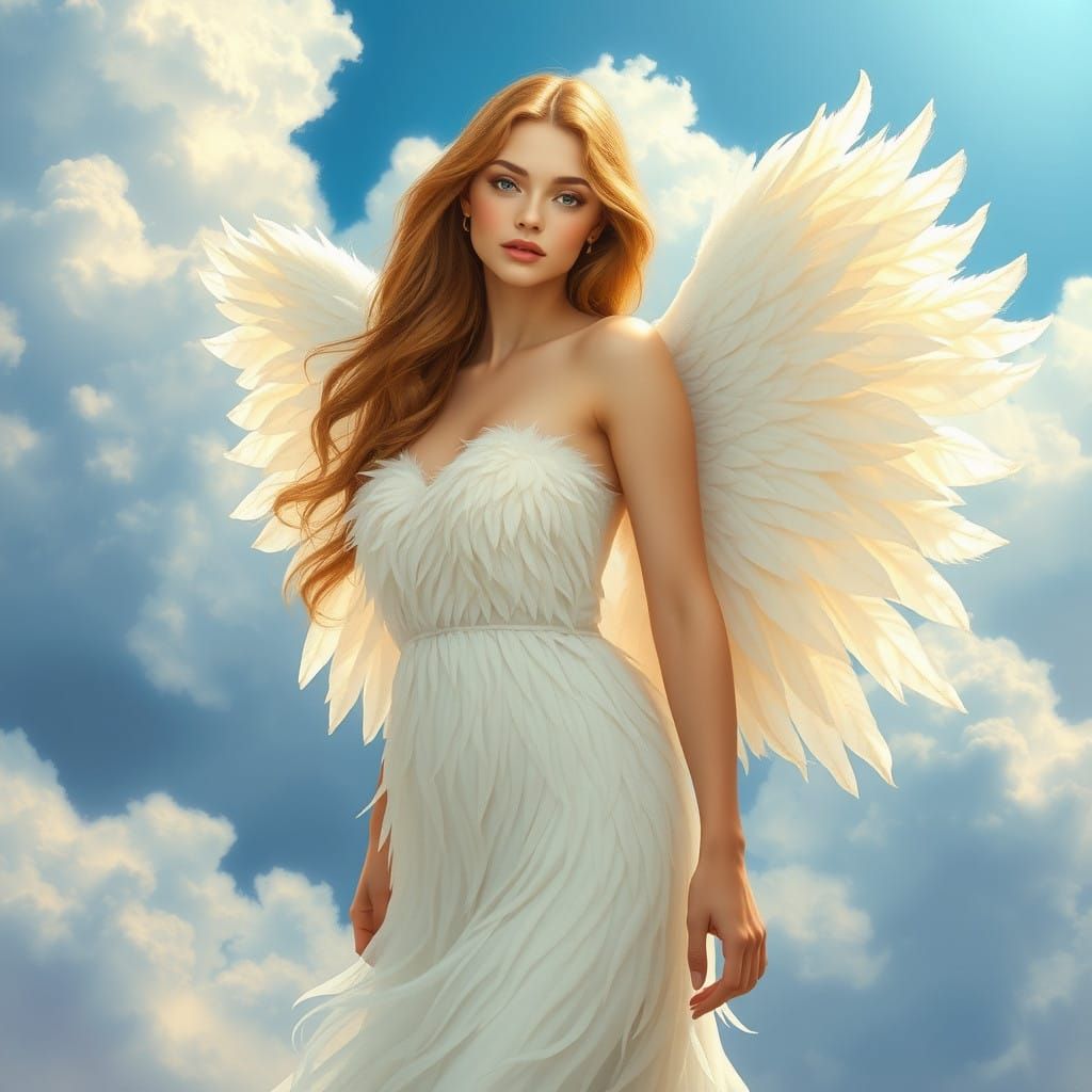 Ethereal Angel in Feathery Splendor