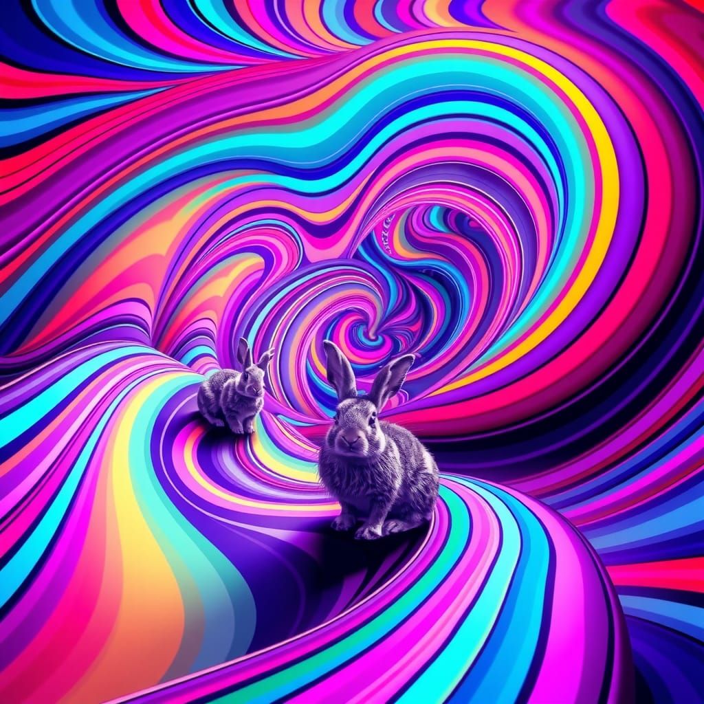 Hypnotic Op Art Rabbits in Neon Hues