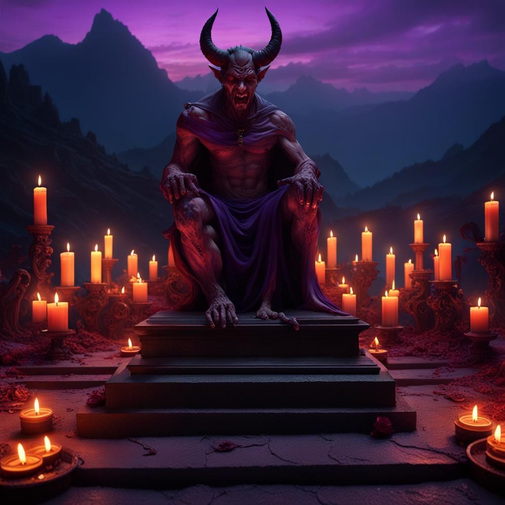 Devil with Broken Face at Midnight, Dark Fantasy Art