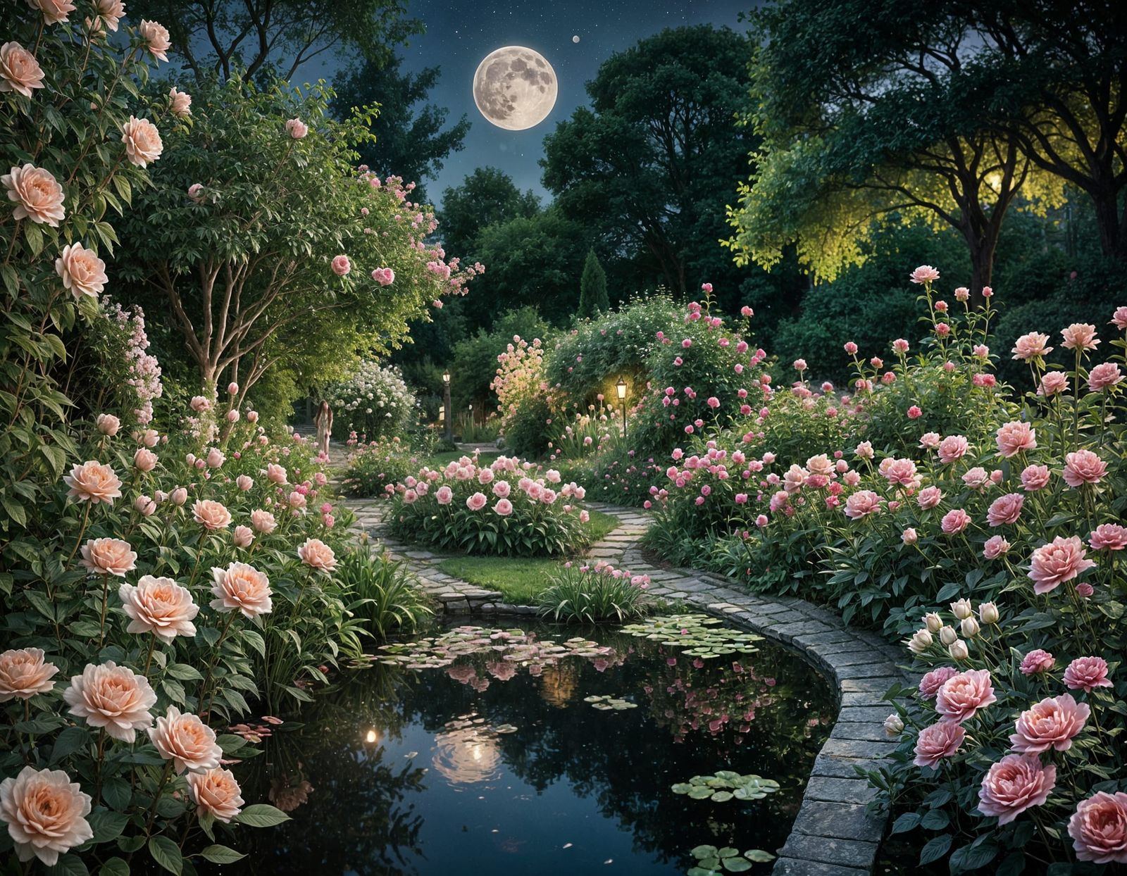 Moonlit Garden Path in Impressionist Style