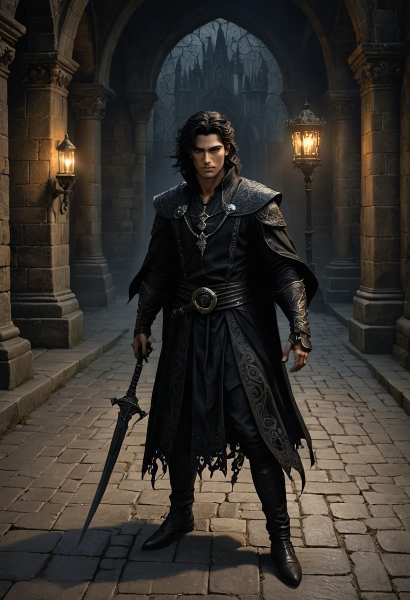 Shadow Sorcerer in Castle: Cinematic Hyperrealistic Image