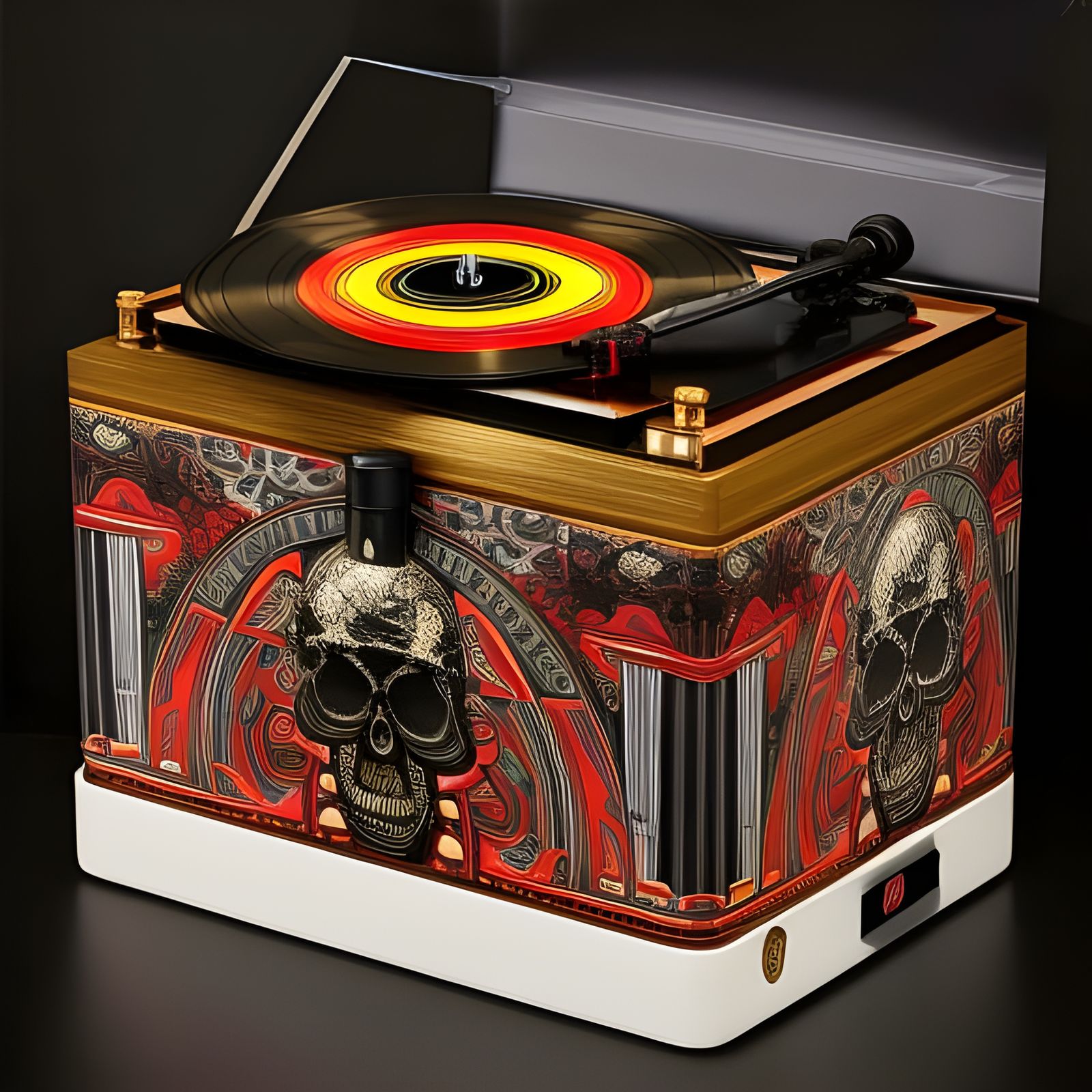 Cigar Smoking Skull with Vinyl Player, Comic Book Style