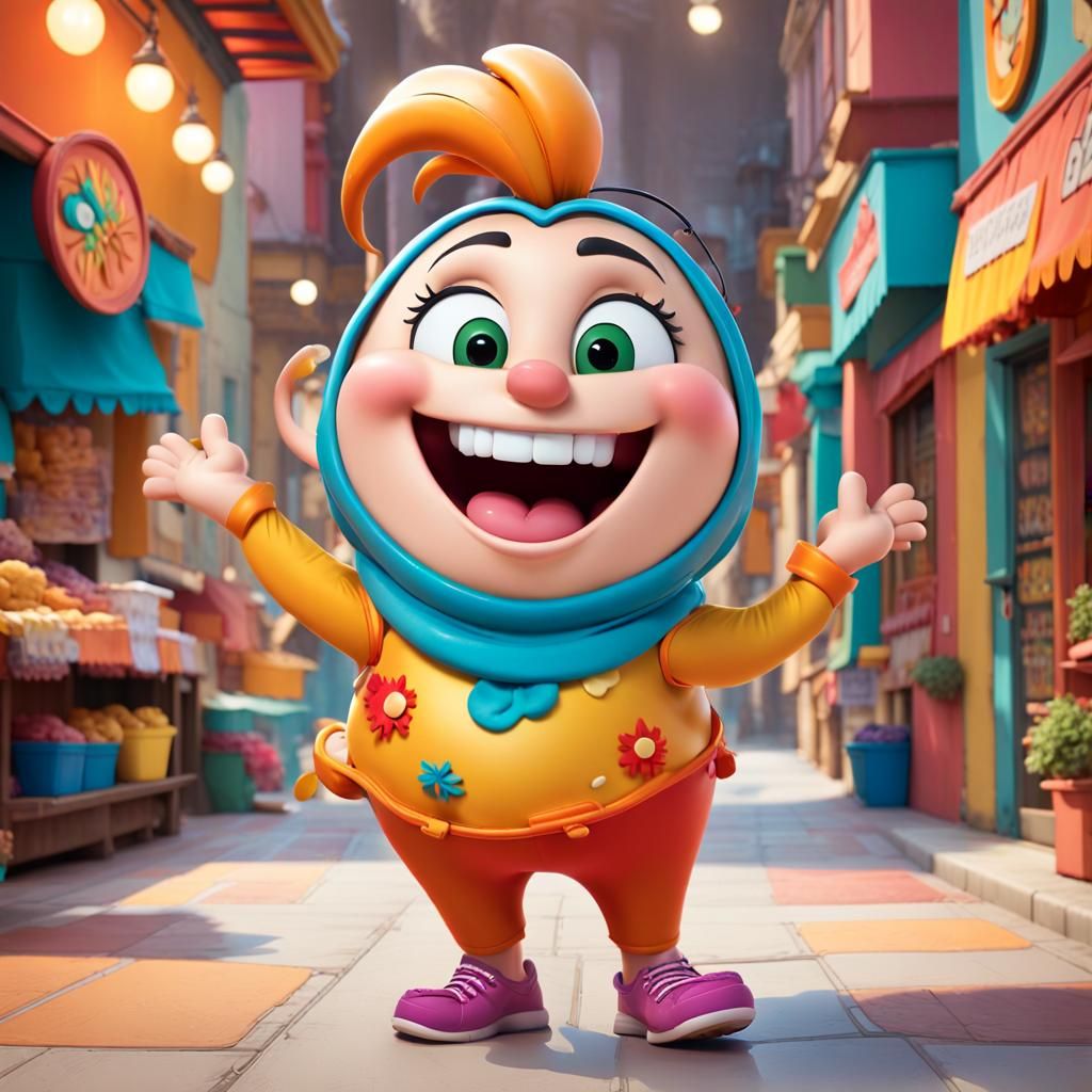 A dynamic and lively cartoon character, bursting inti pure h...