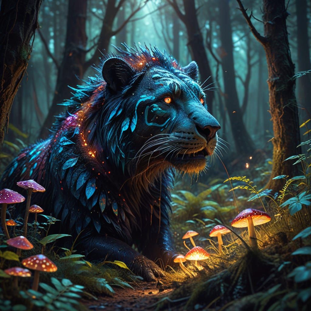 Ancient Forest Feast in Vibrant Oil Painting Style