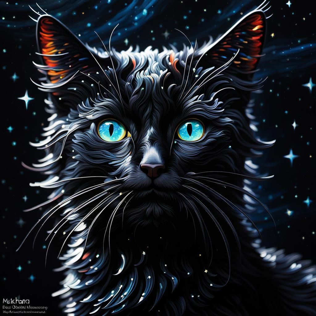 Abstract Black Cat Starry Night Digital Illustration