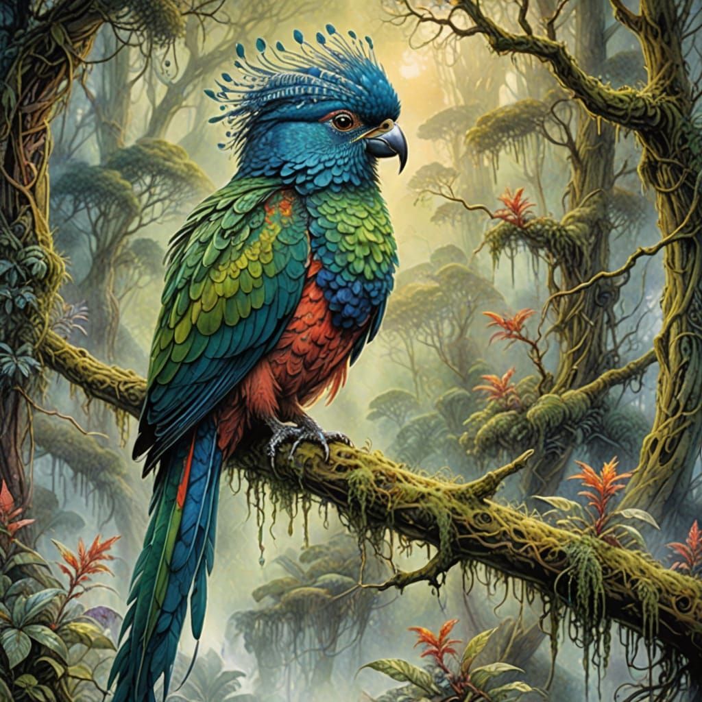 Mystical Quetzal Amidst Highland Mist