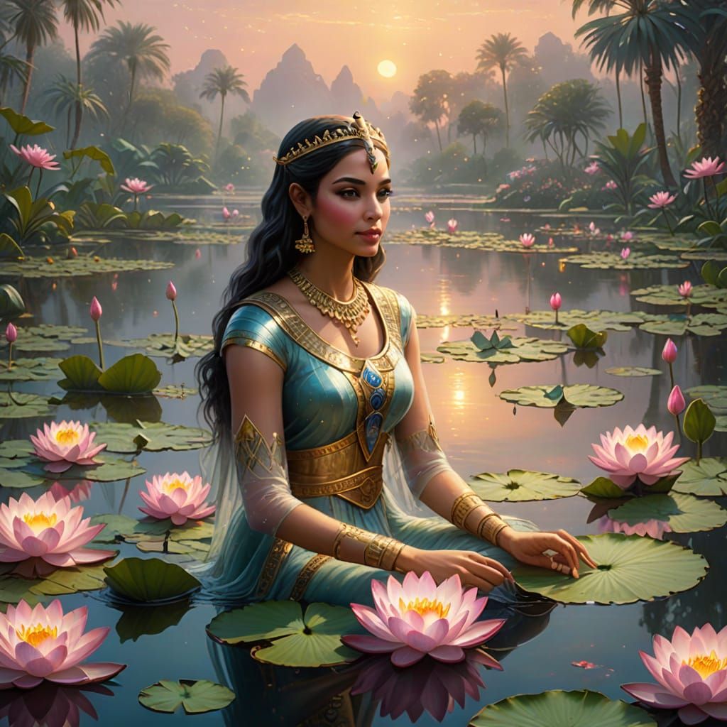 Egyptian Princess in a Dreamy Lotus Garden