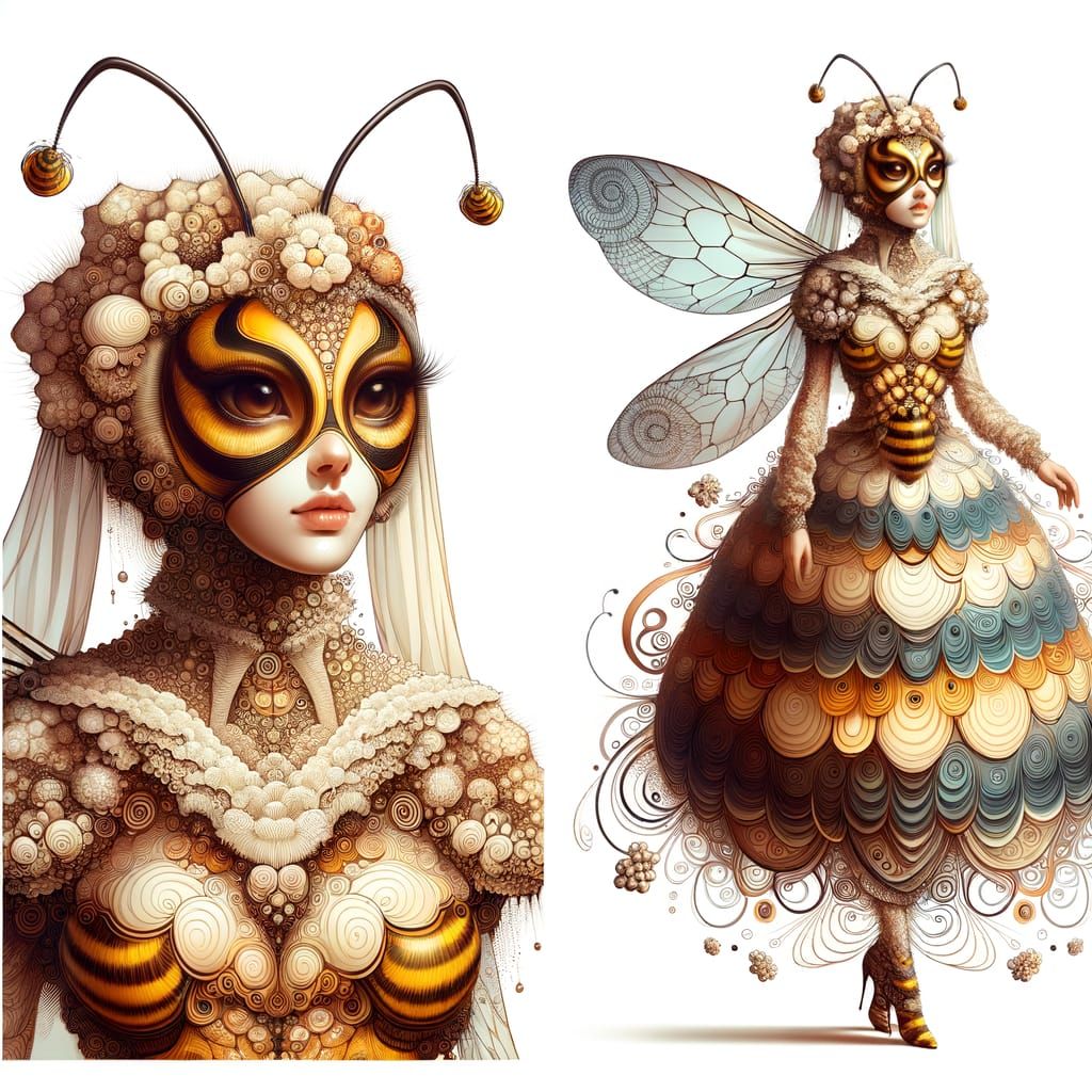 Fantasy Bee Woman in Intricate Hive-Inspired Gown