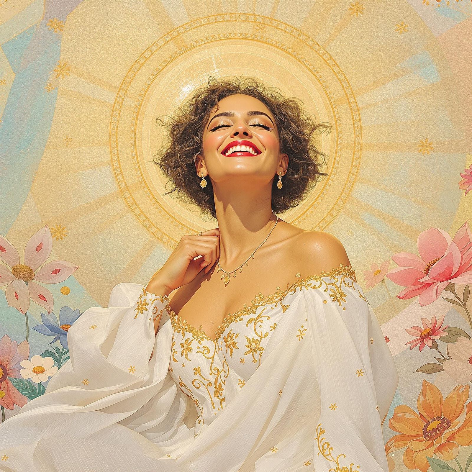 Whimsical Goddess of Joy in Vibrant Illustration Style