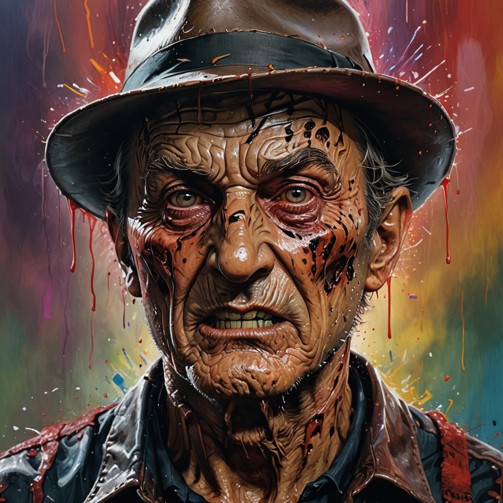 Hyperrealistic Freddy Kruger Portrait with Colorful Accents