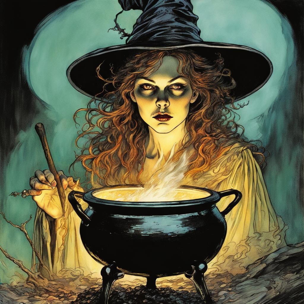 Witch fairy, Halloween cauldron