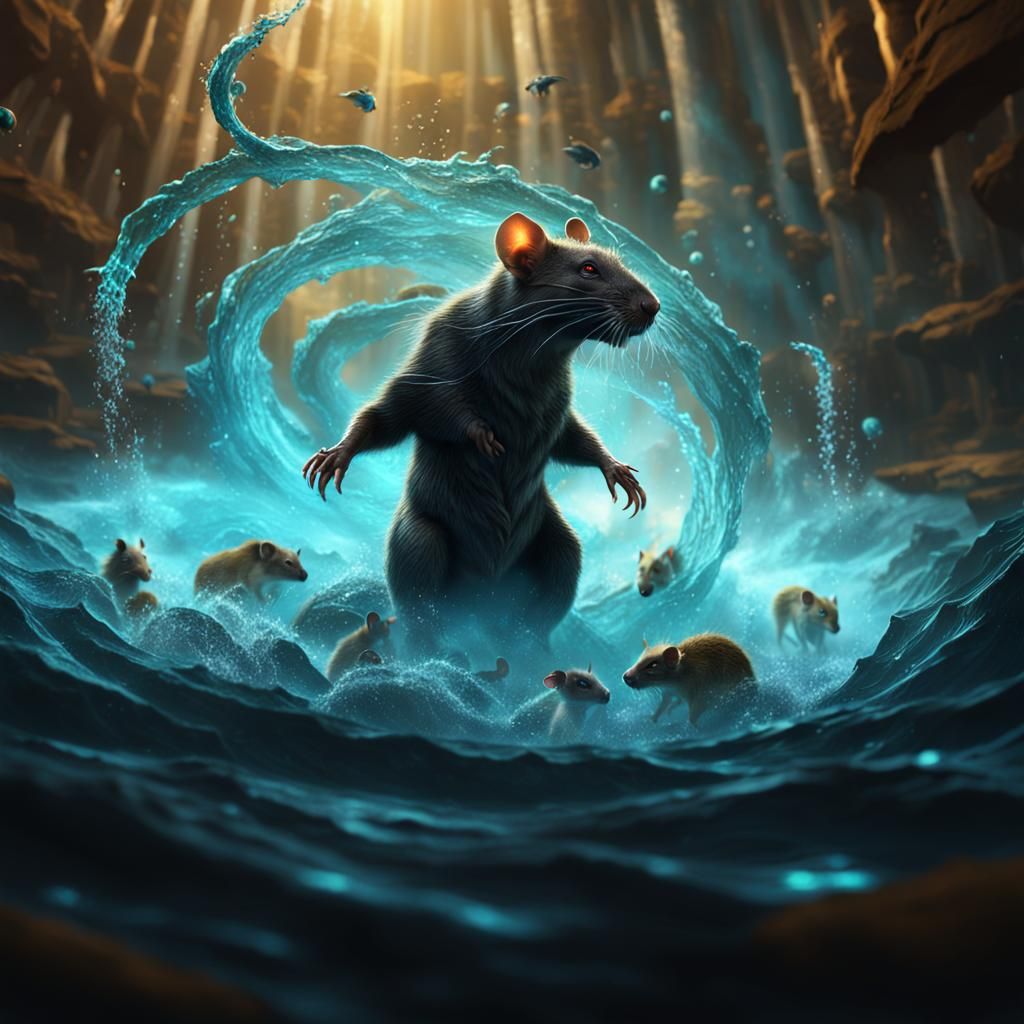 Rat King in Water Vortex: Detailed Fantasy Art