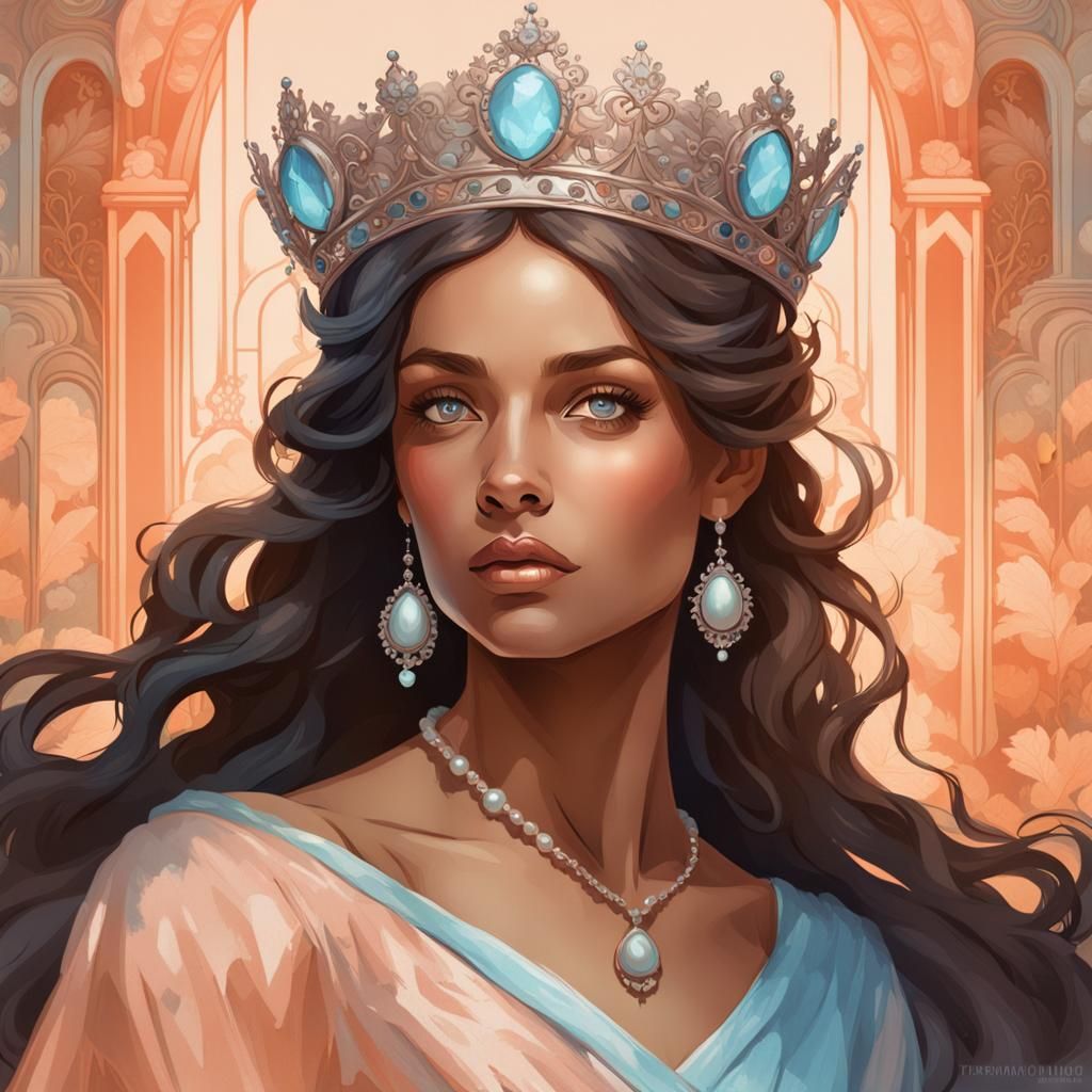 Beautiful Woman with Crown, Art Nouveau Portrait