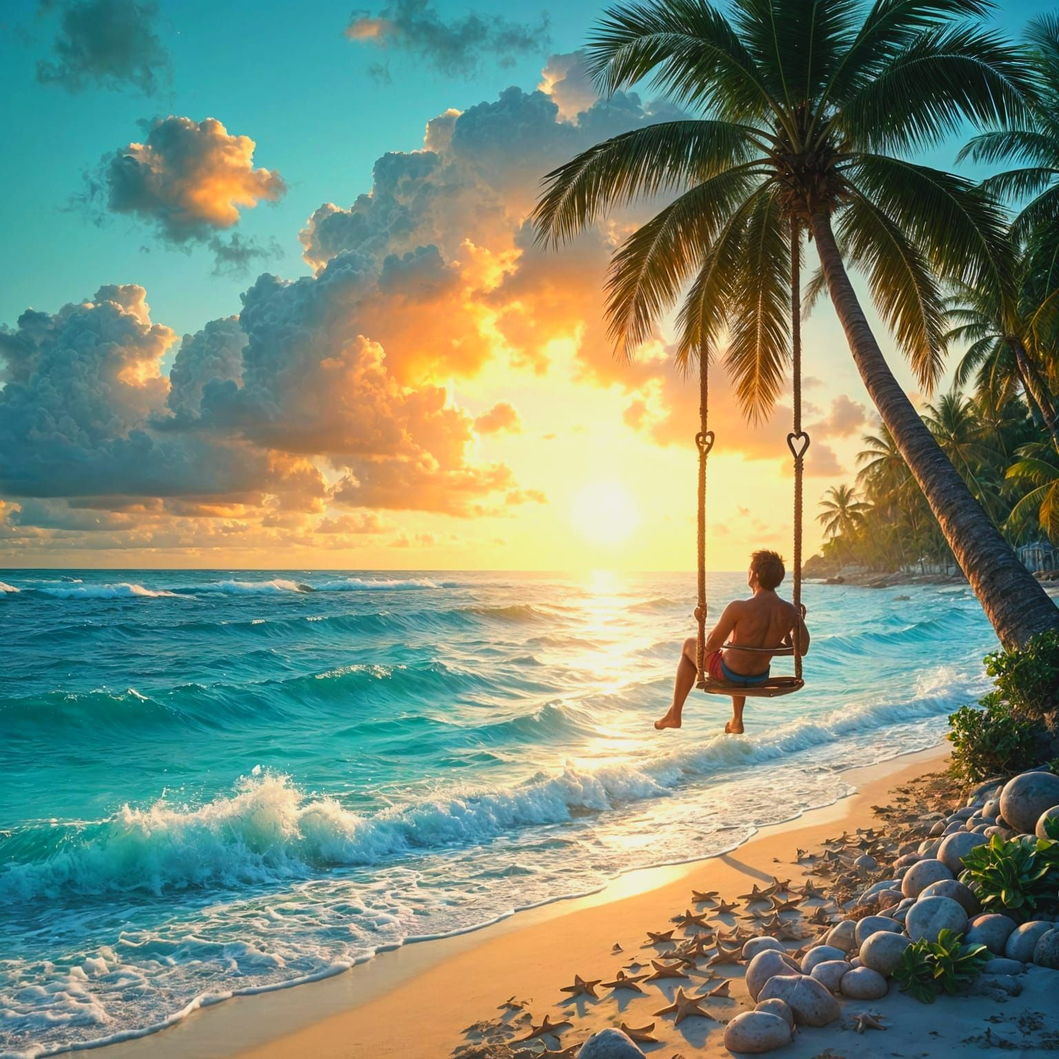 Tropical Island Paradise at Sunset