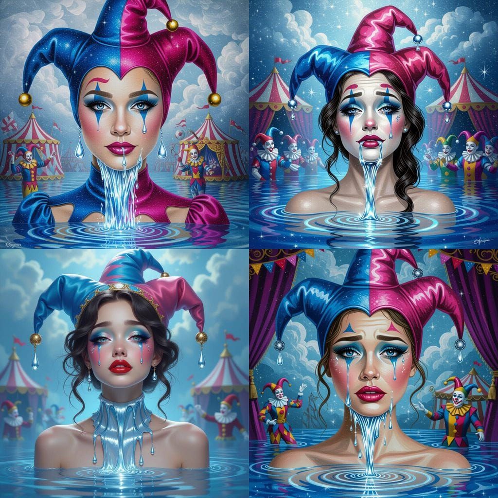 Jester Woman Double Exposure with Silver Waterfall