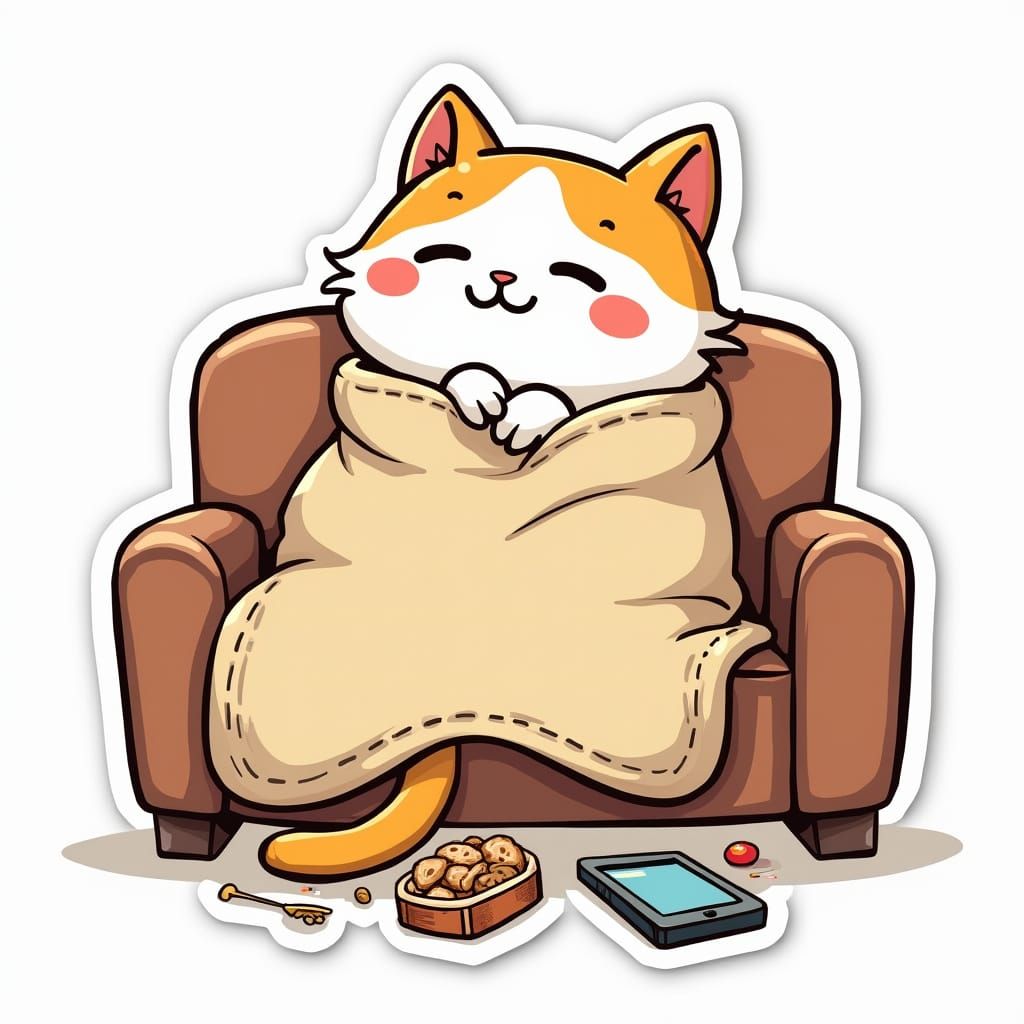 Humorous Lazy Cat Cartoon Sticker Design