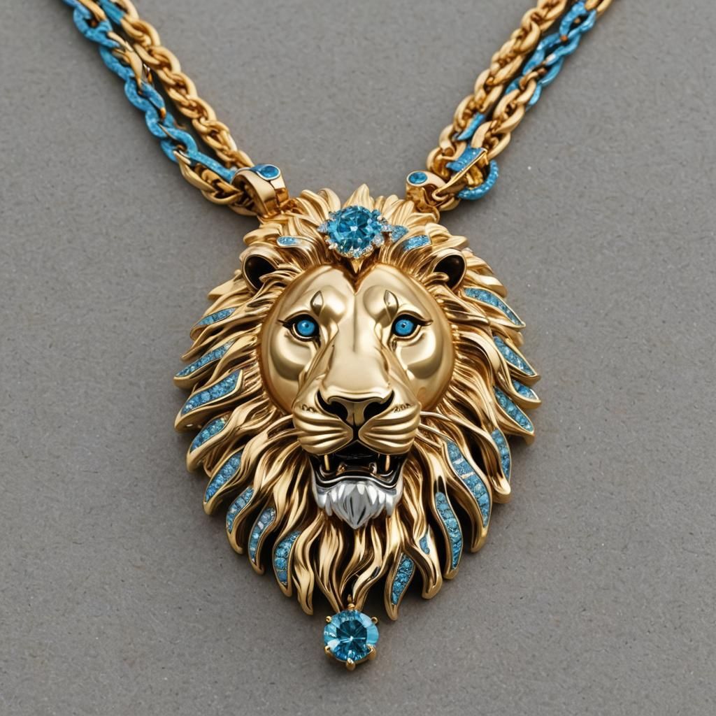 Lion Head Gold and Diamond Chain Necklace