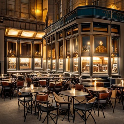 Night Cafe Terrace in Art Nouveau Style