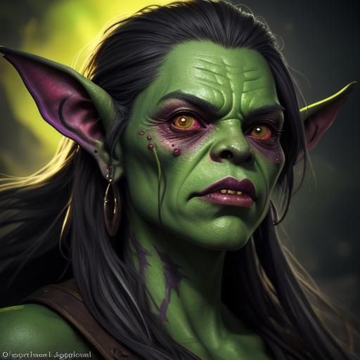 Detailed Goblin Girl Portrait in Splash Art Style