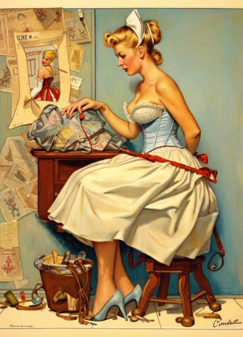 Cinderella as Pinup Art in Rockwell Style