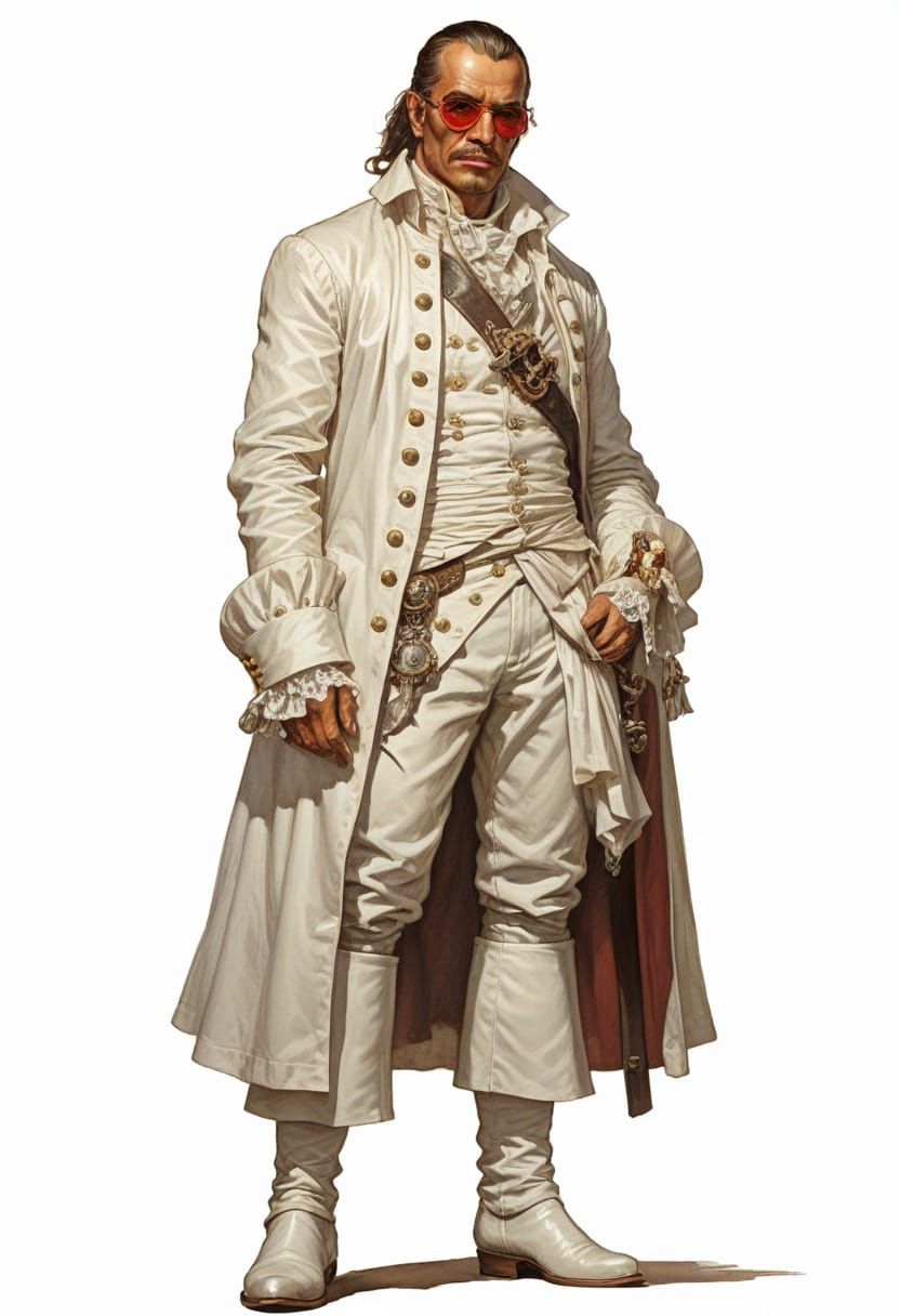 18th Century Gentleman Pirate in Extravagant White Attire