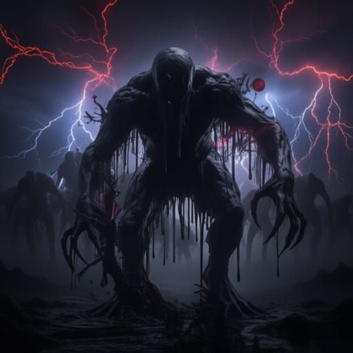 Terrifying Faceless Figure in Inky Forest