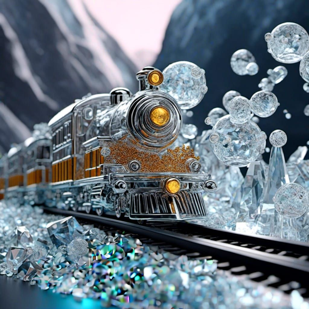 Train on Tracks in Hyperrealistic Digital Art