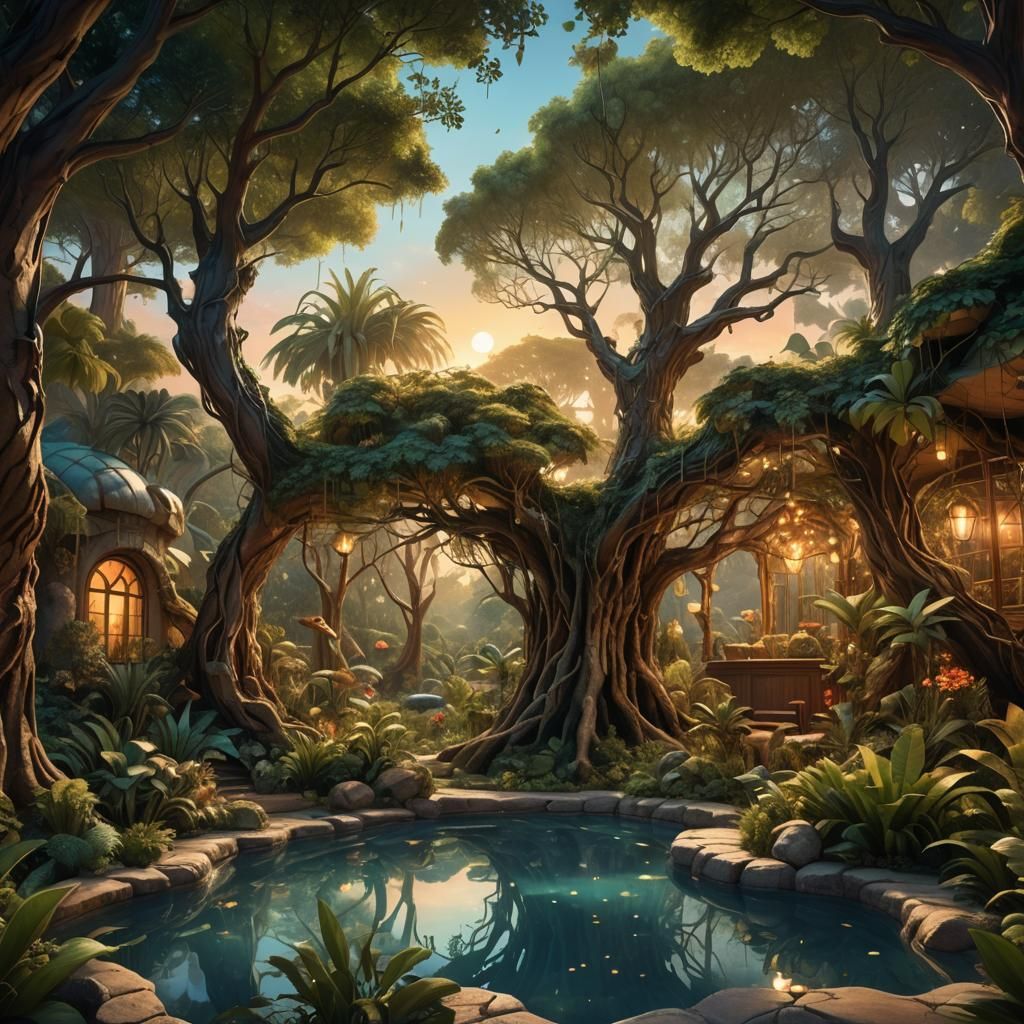 Detailed Tree-Dome Ecosystem in Salvador Dali Style