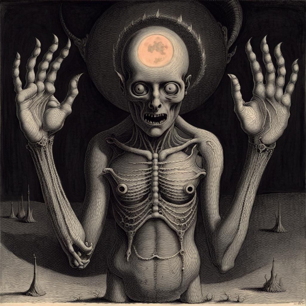 Nightmarish Cosmic Horror in Surrealist Style