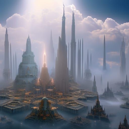 Ethereal Angel City in the Clouds