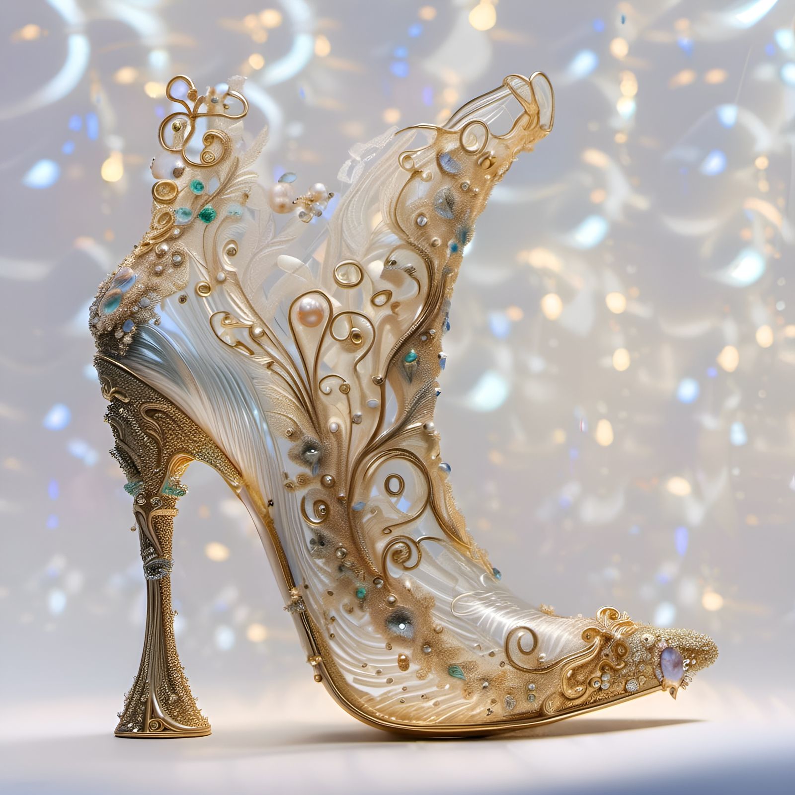 Transparent Glass Filament Boot with Pearl Sprays