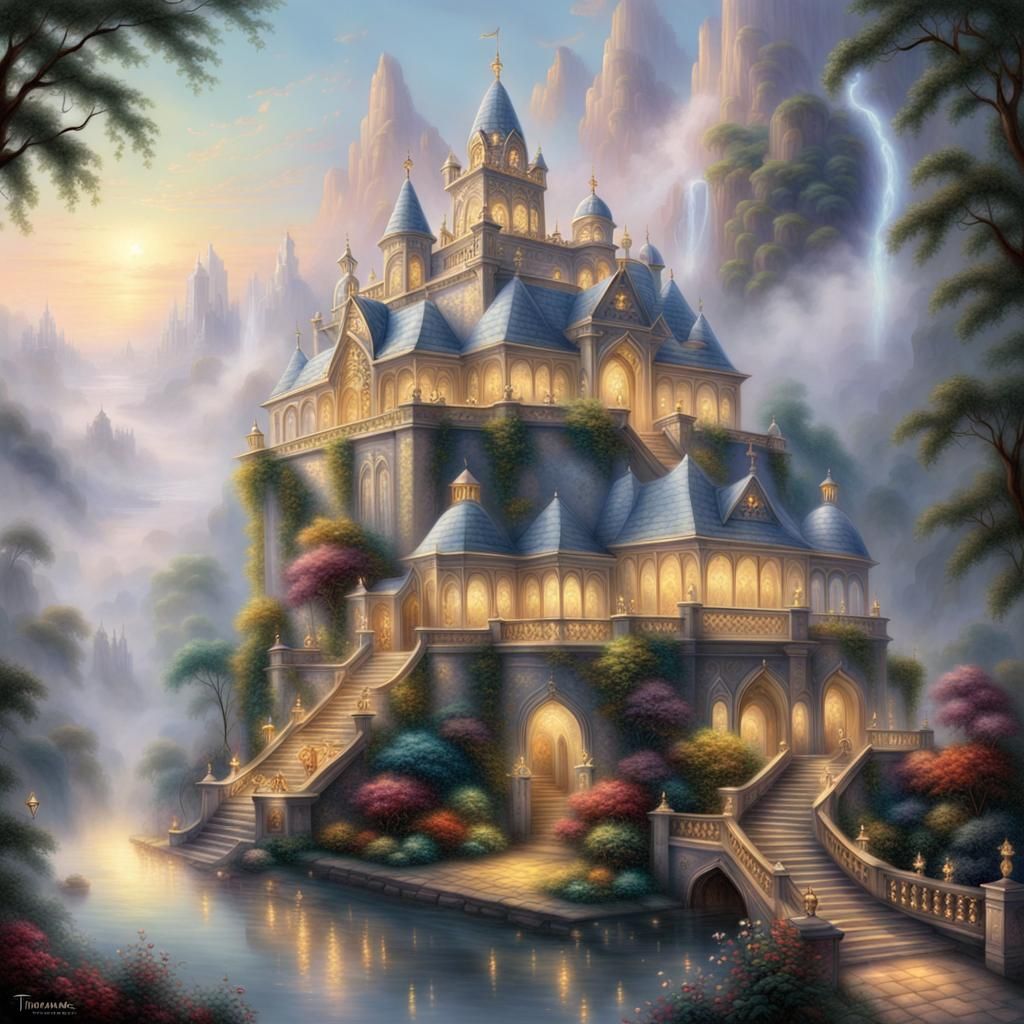 Illuminated Diamond and Gold Palace in Ethereal Style