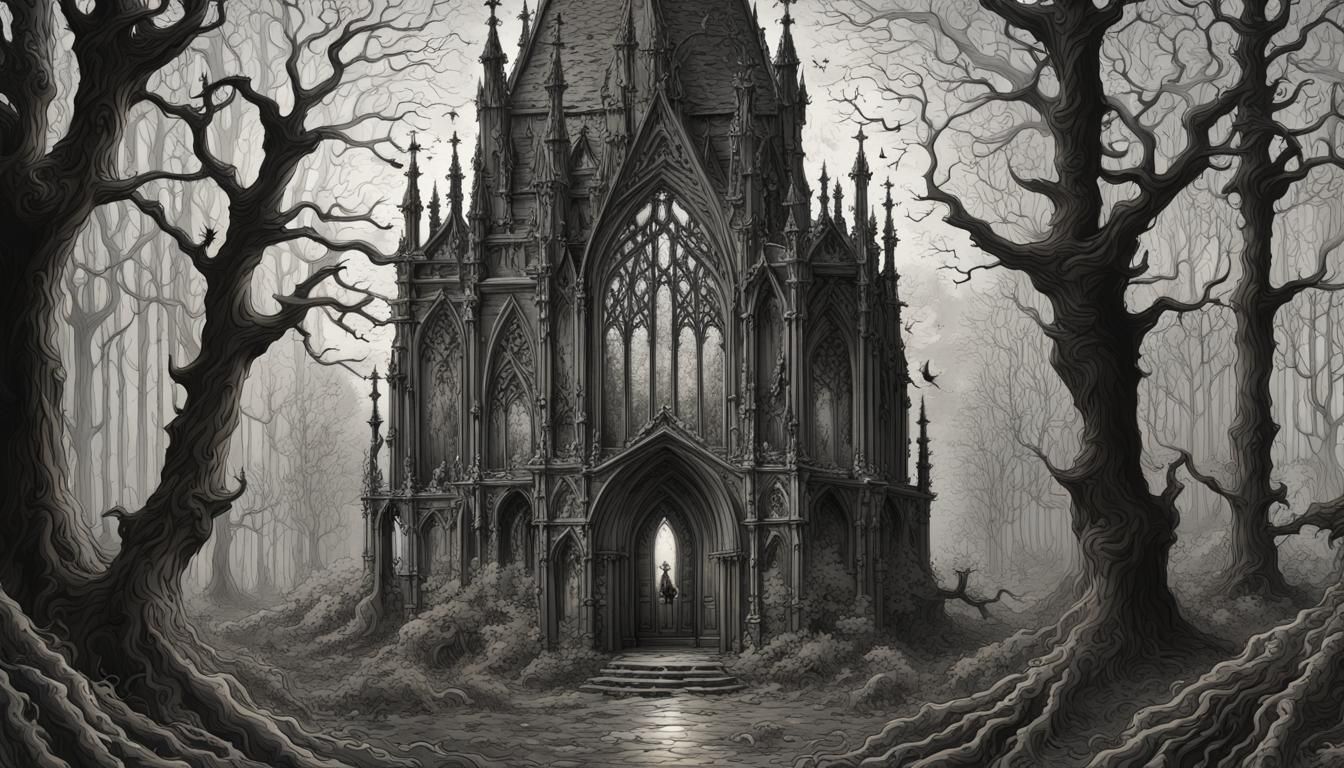 Intricate Medieval Chapel in Pagan Autumn Forest