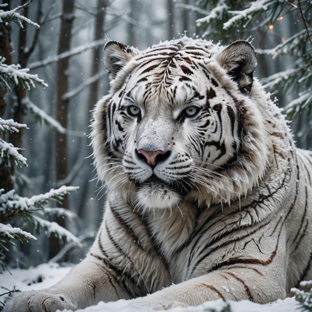 Snowy Siberian Tiger Portrait in Fantasy Realism